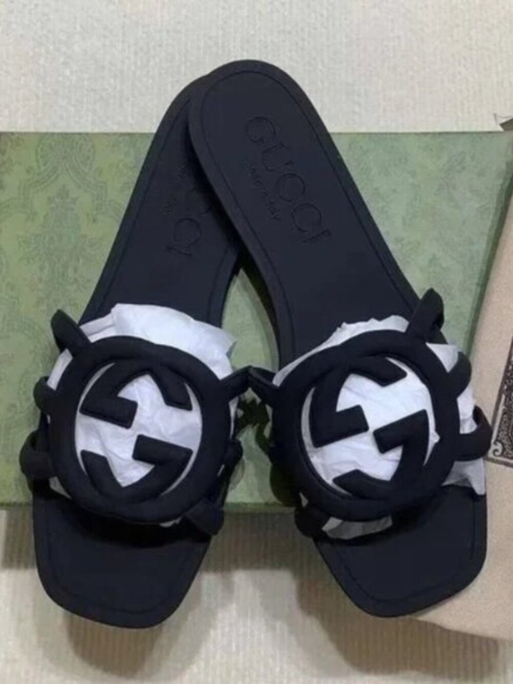 Gucci Black Interlocking G Slide Sandals